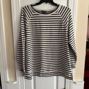 LN LRL Lauren Jeans Co long sleeve knit navy gray and ivory striped top Size 2X